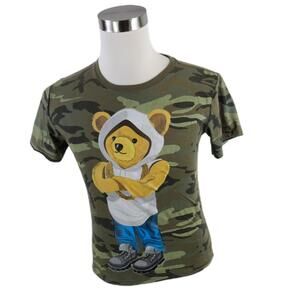 Fresh Laundry Boys Short Sleeve Army Green Camo Teddy Bear T Shirt Youth Large